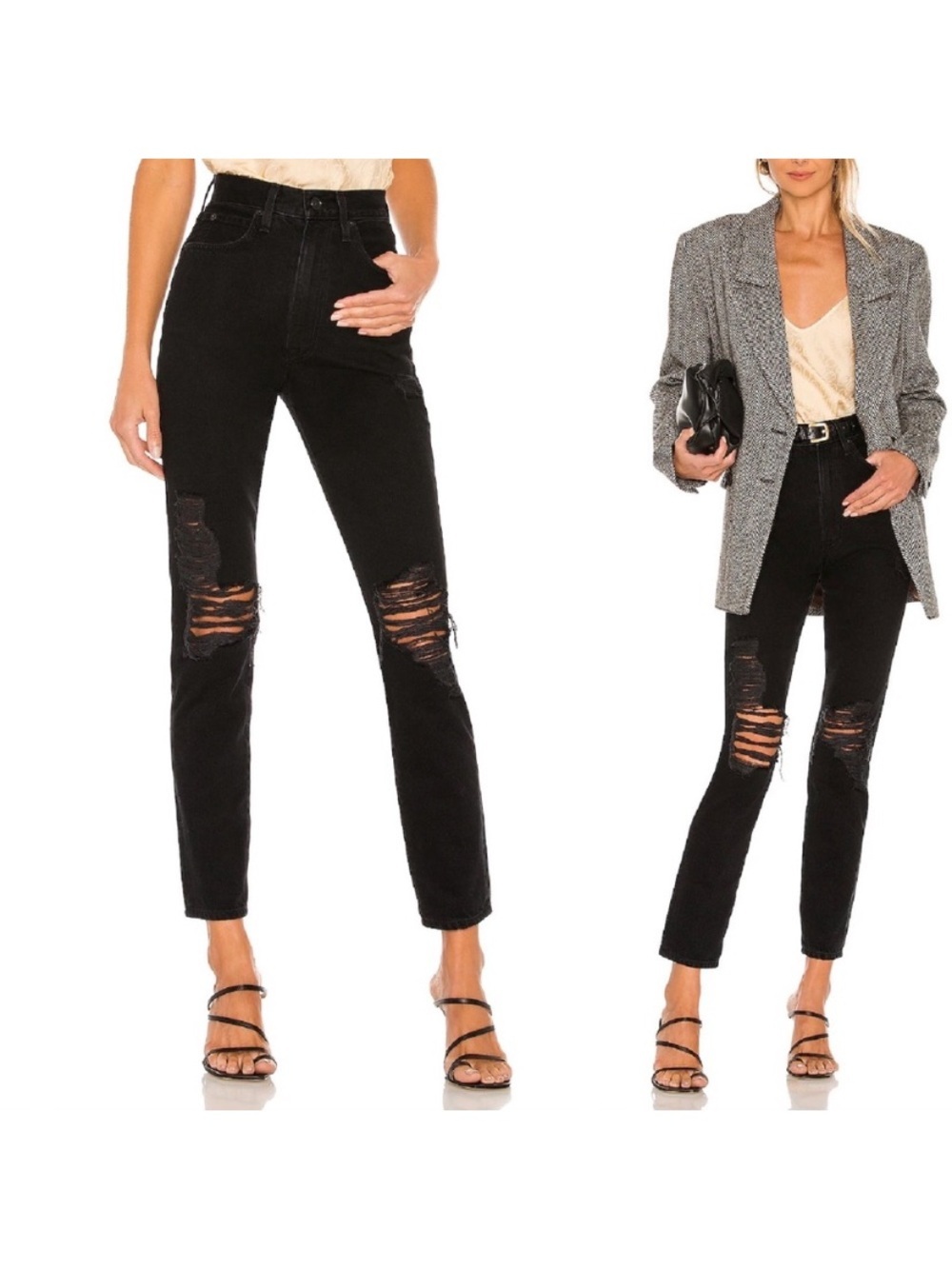 SLVRLAKE Revolve Black High Rise Distressed Slim Straight Jeans Size 26